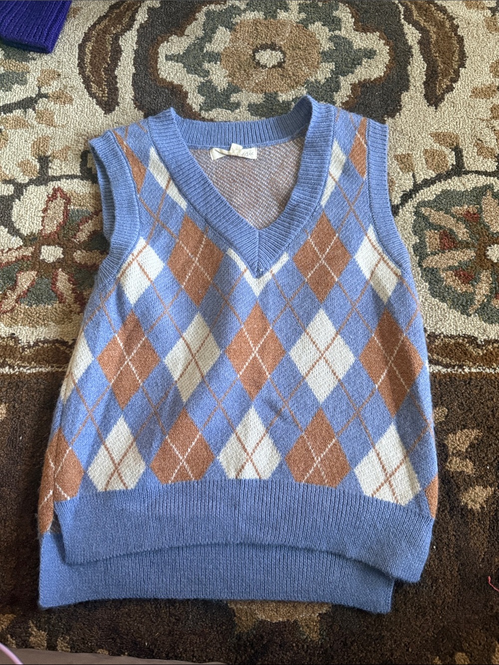 Purple and Tan Argyle V-Neck Sweater Vest